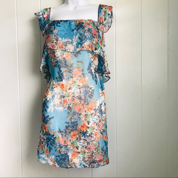 NWT Lavender Brown • Sky Blue Floral Silk Dress - Picture 8 of 16